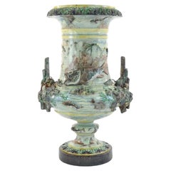 Antique Monumental Majolica Palissy Style Urn 19th C.