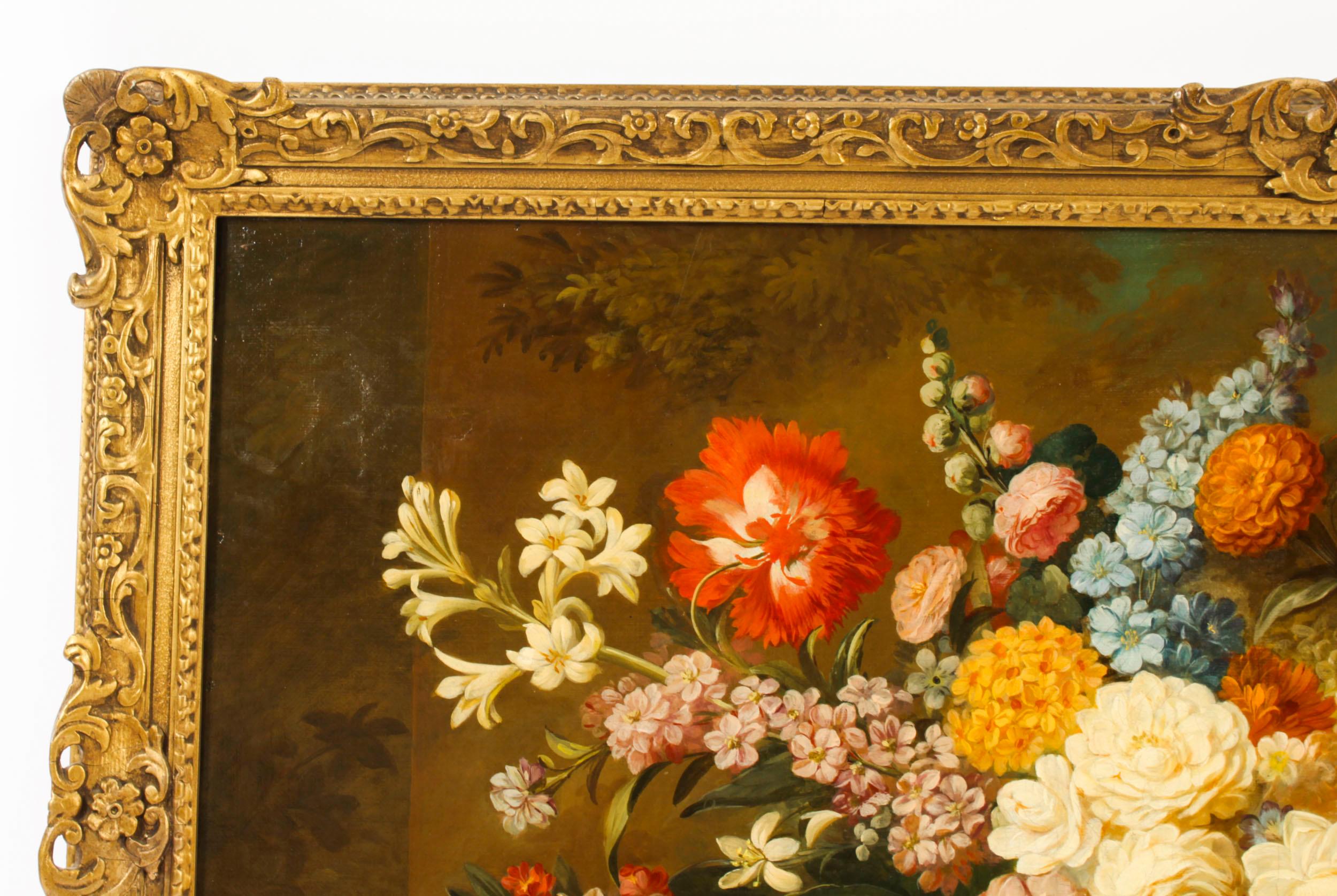 Antique Monumental Oil Painting Bouquet of Flowers 19th C 157cm- 5ft wide For Sale 4