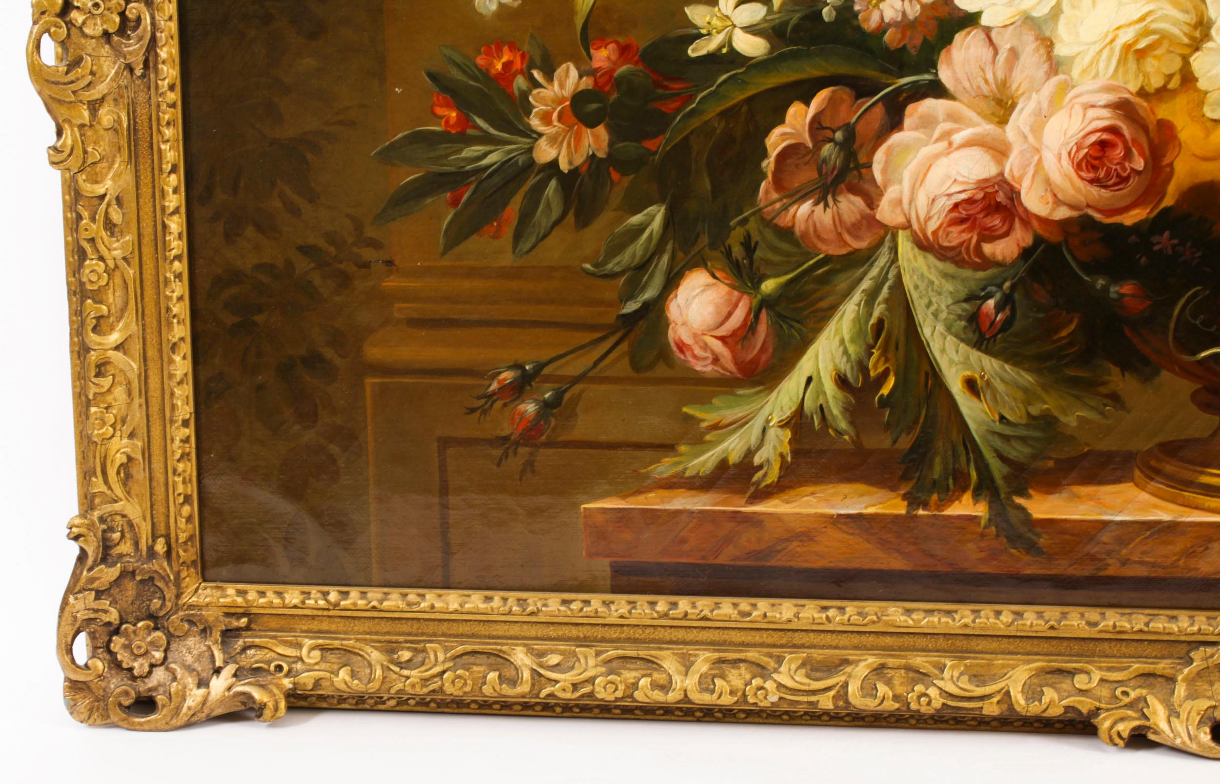 Antikes monumentales Ölgemälde, Blumenstrauß, 19. Jahrhundert, 157 cm, 5ft breit im Angebot 5