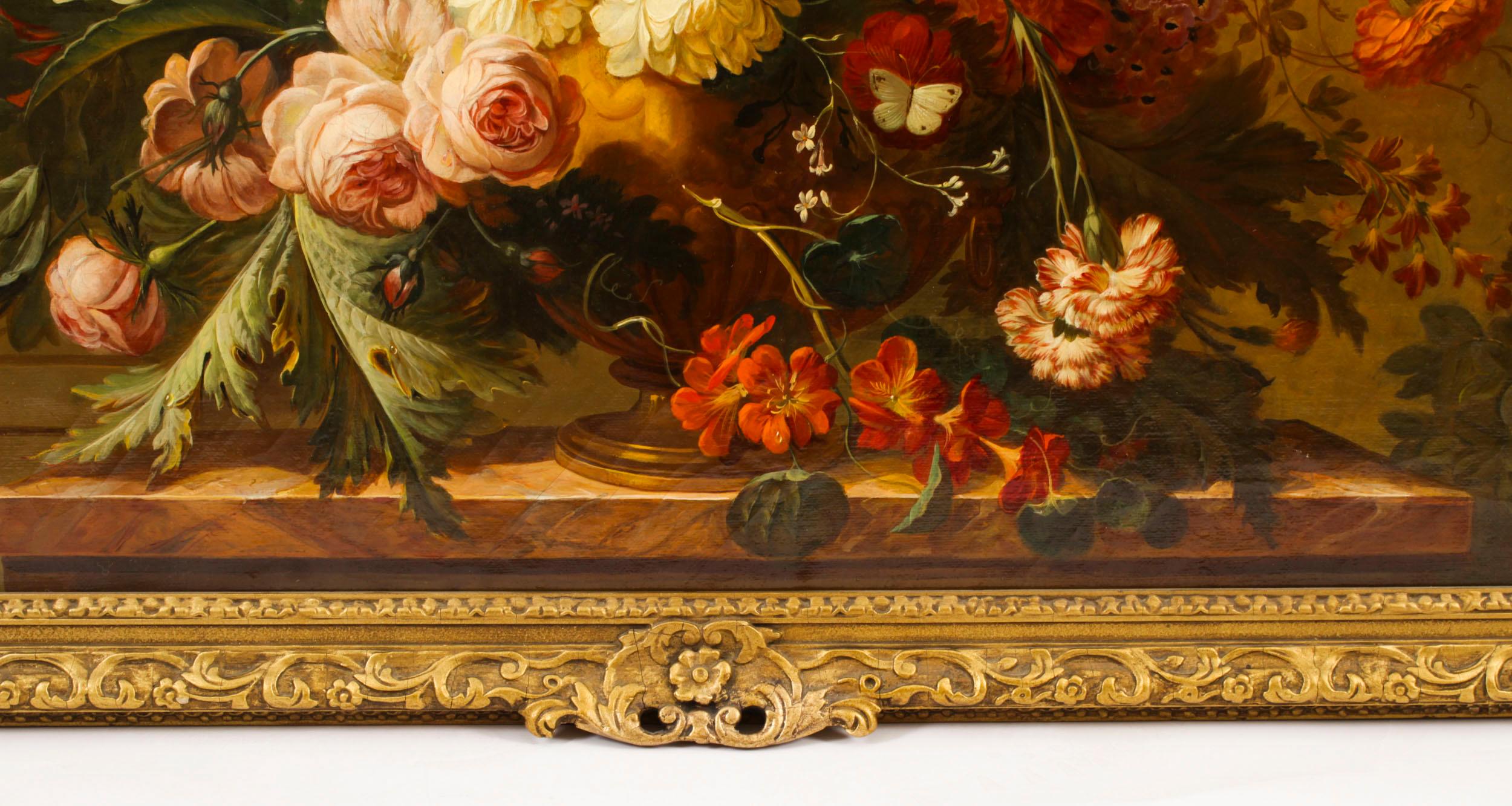 Antique Monumental Oil Painting Bouquet of Flowers 19th C 157cm- 5ft wide For Sale 6