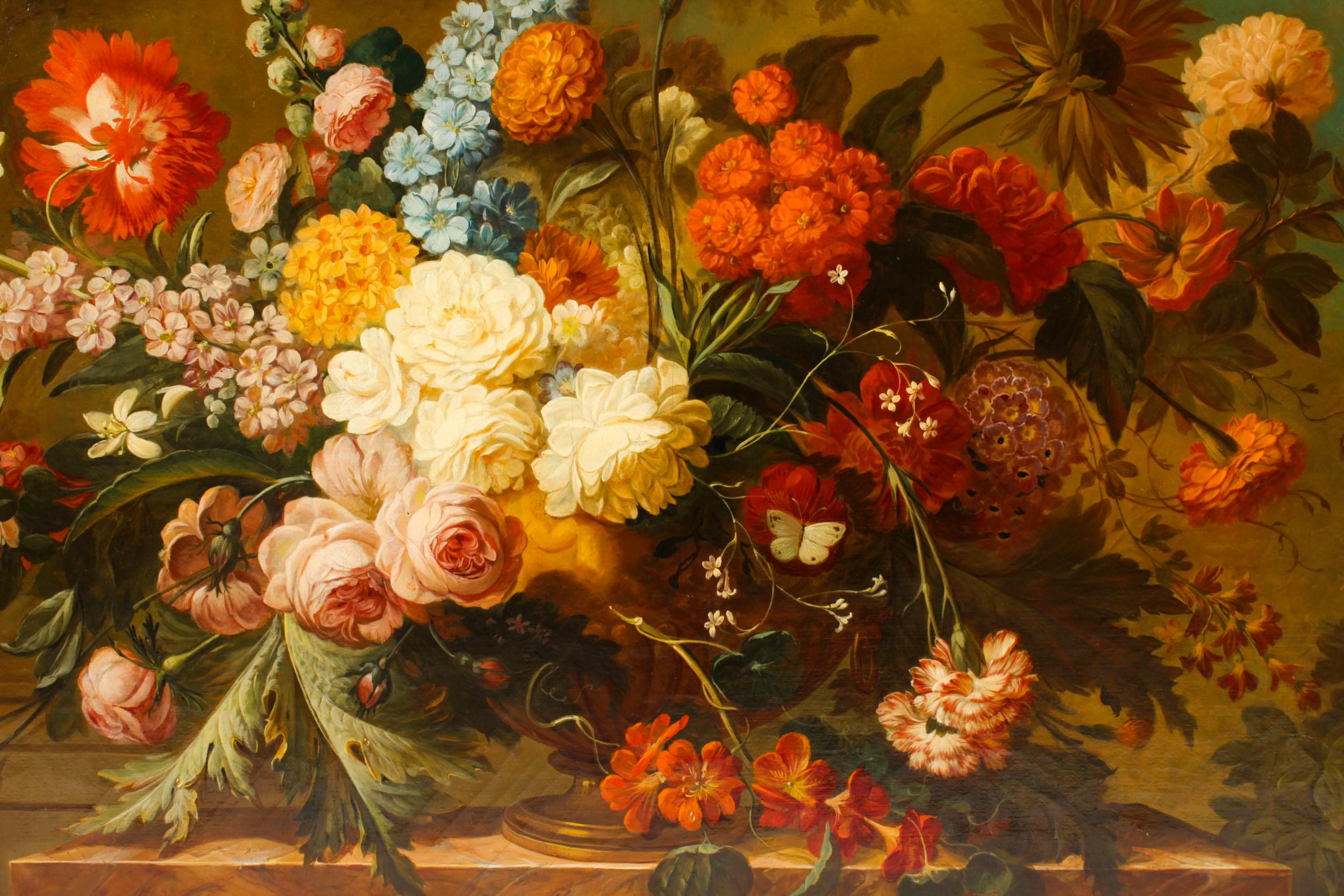 Late 19th Century Antique Monumental Oil Painting Bouquet of Flowers 19th C 157cm- 5ft wide For Sale
