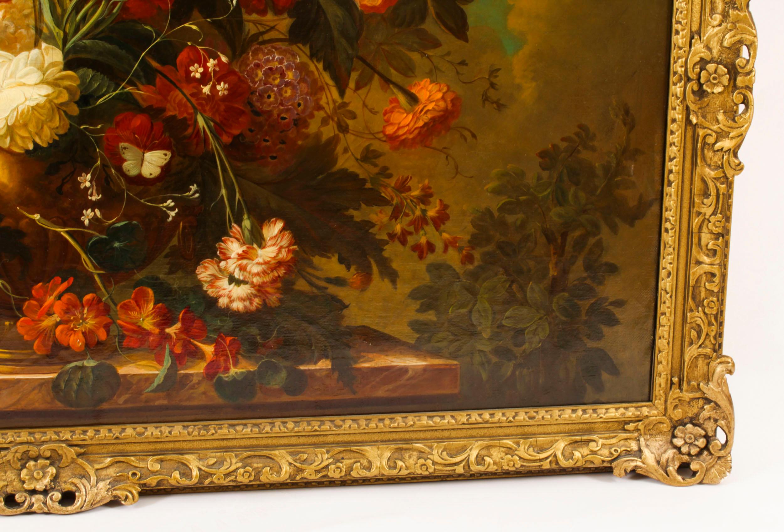 Antique Monumental Oil Painting Bouquet of Flowers 19th C 157cm- 5ft wide For Sale 1