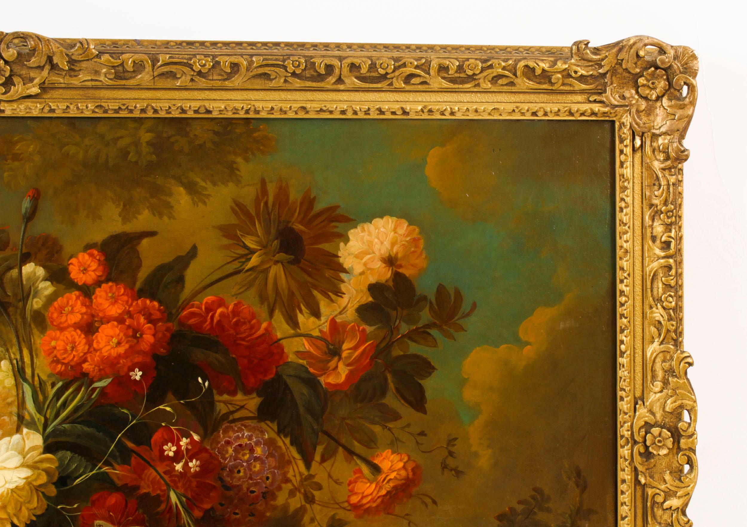 Antique Monumental Oil Painting Bouquet of Flowers 19th C 157cm- 5ft wide For Sale 2