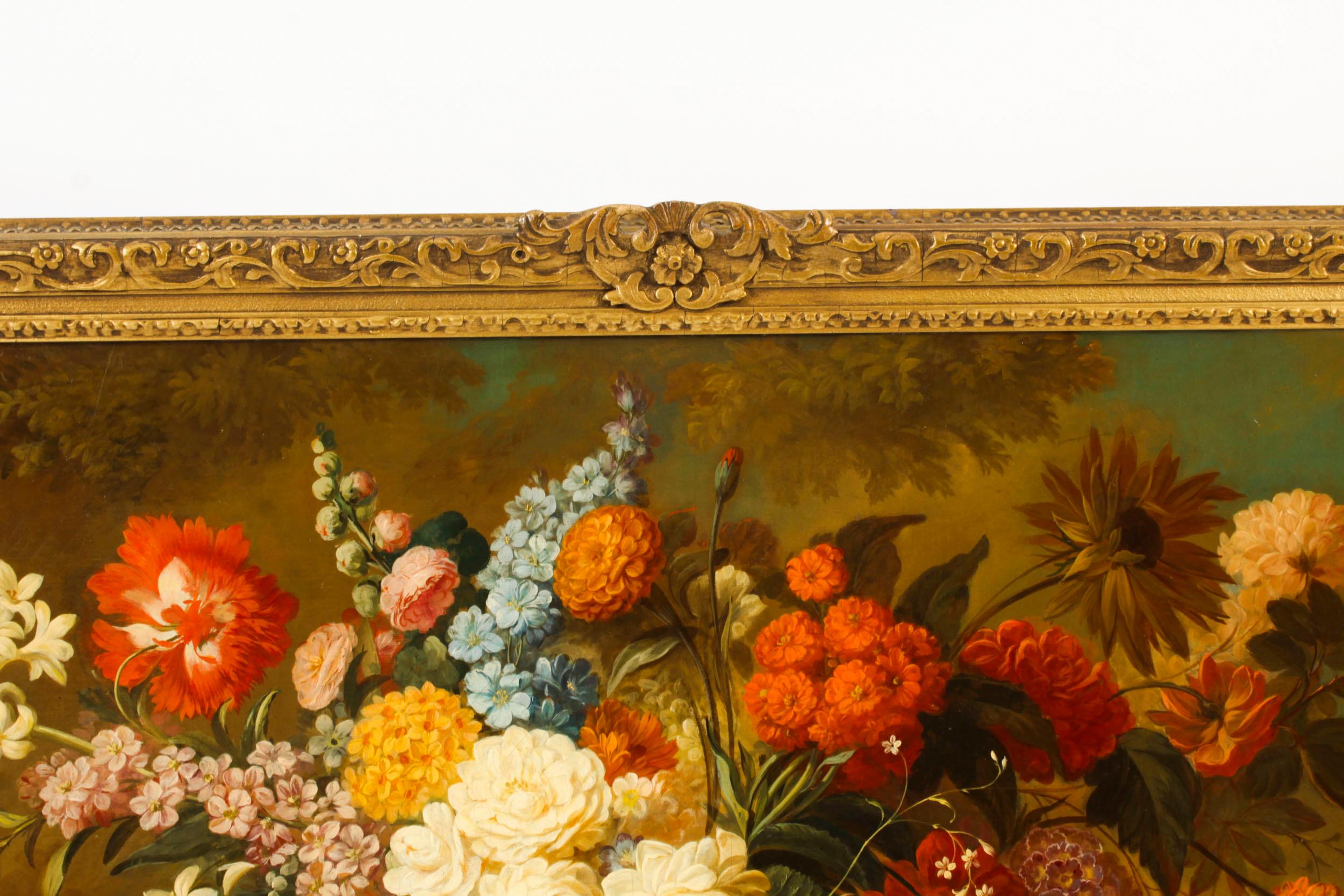 Antique Monumental Oil Painting Bouquet of Flowers 19th C 157cm- 5ft wide For Sale 3