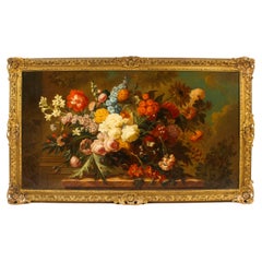 Peinture à l'huile monumentale ancienne Bouquet de fleurs 19ème siècle 157 cm- 5 pieds de large