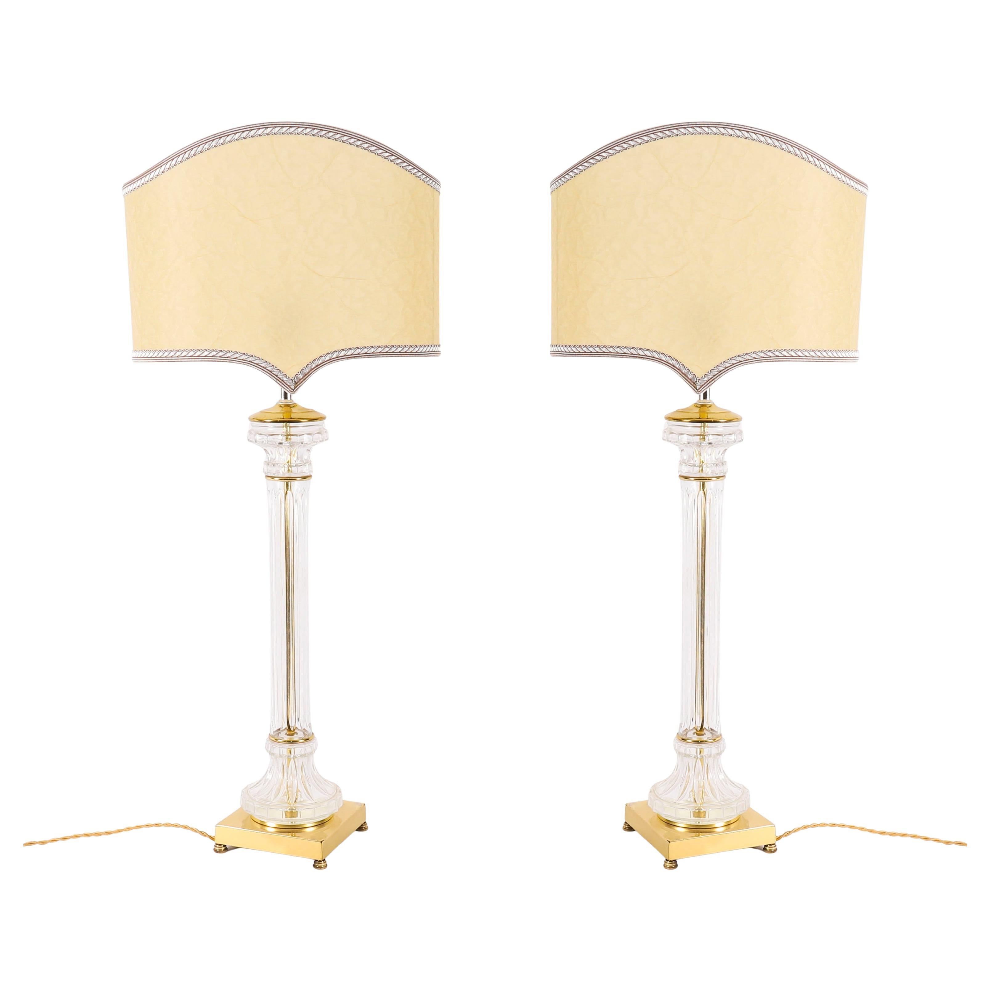 Antique Monumental Pair Art Deco Glass & Ormolu Table Lamps 20th Century