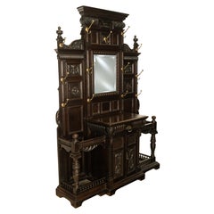 Miroir de hall de style néo-Renaissance, en chêne sculpté, datant de 1890