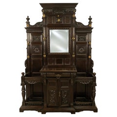 Miroir de hall de style néo-Renaissance, en chêne sculpté, datant de 1890