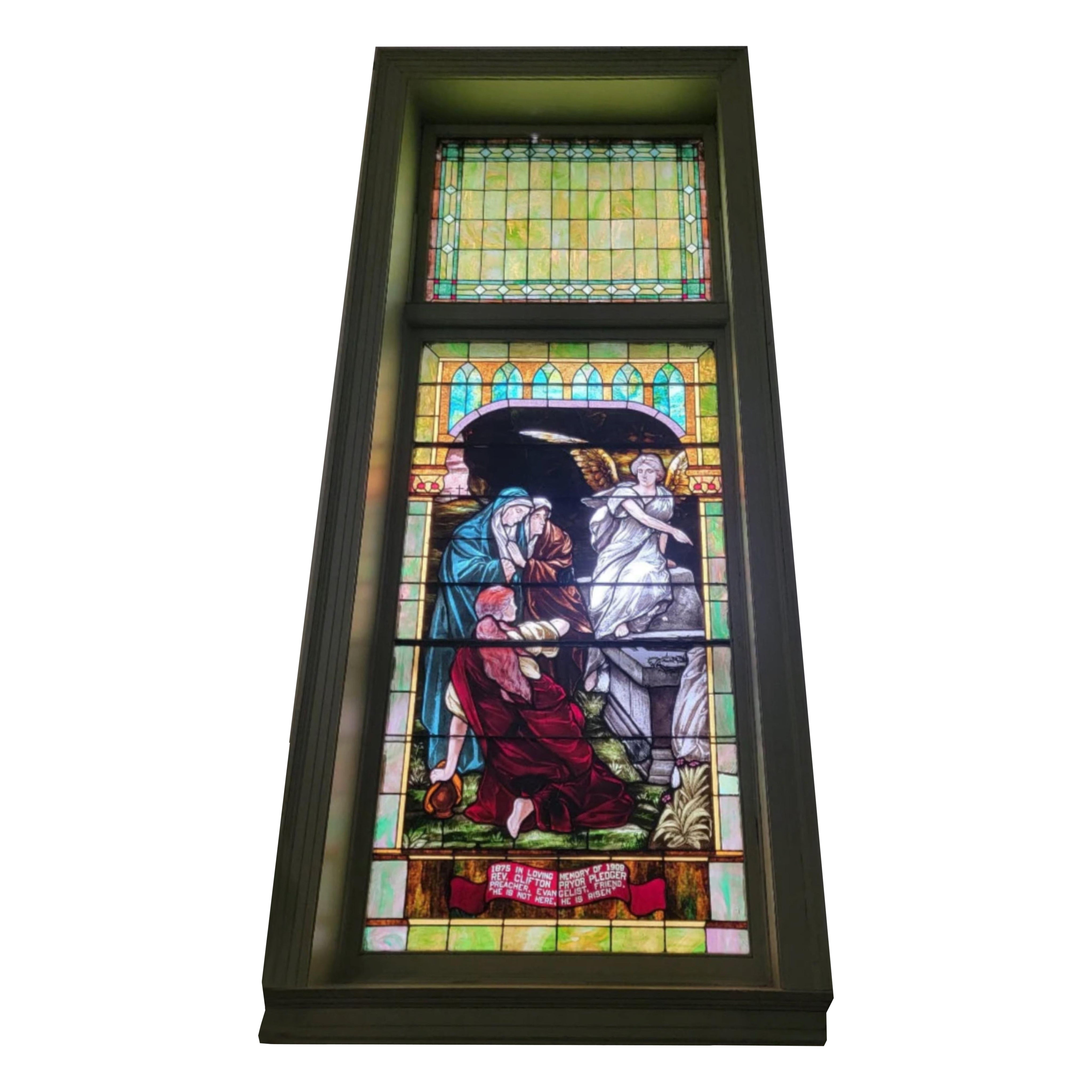 Antique Monumental Tiffany Style Salvaged "Easter" Stained Glass Window