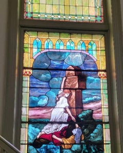 Antique Monumental Tiffany Style Salvaged “Heaven” Stained Glass Window