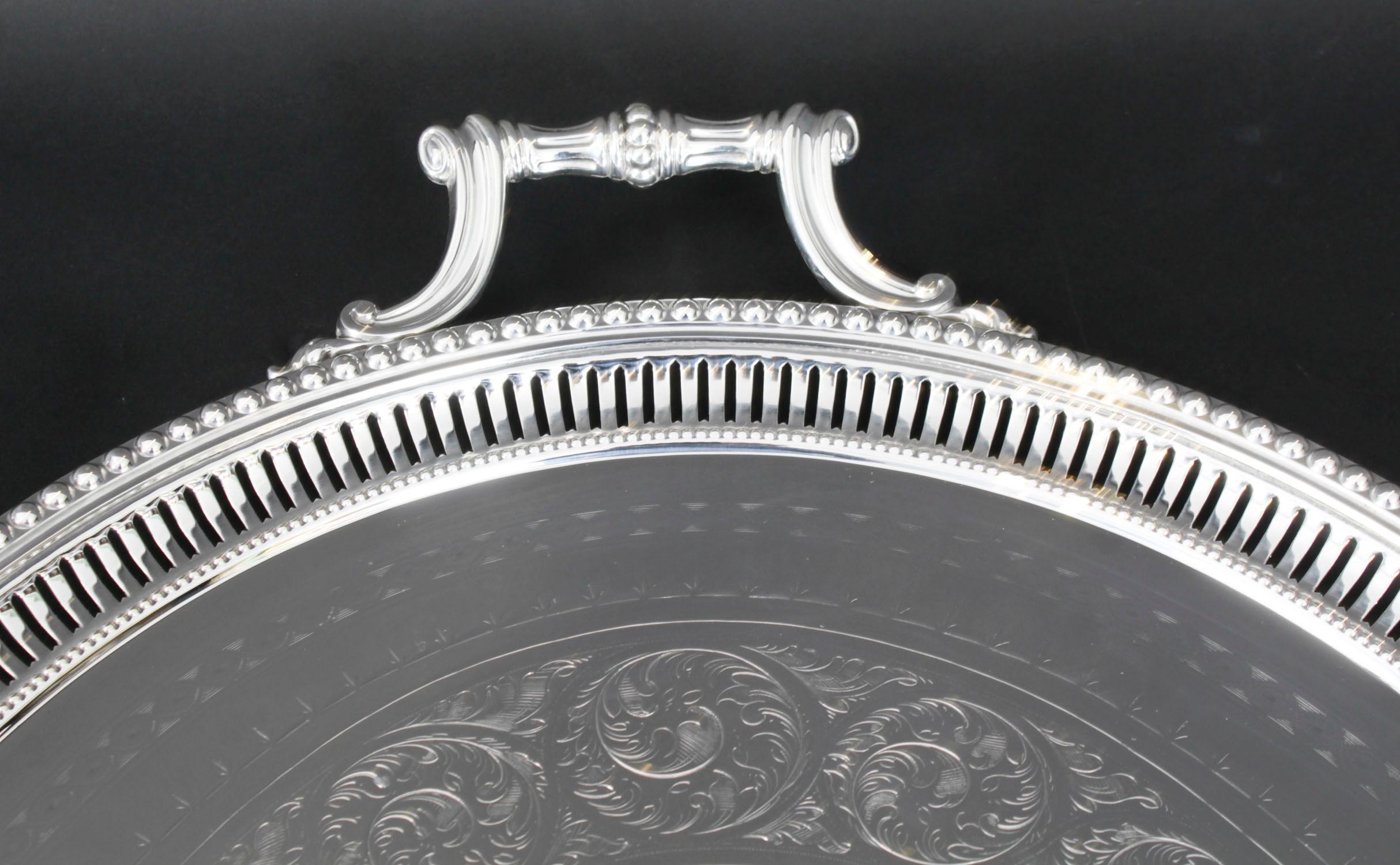 Antico Vassoio ovale monumentale vittoriano placcato in argento 1880 XIX secolo in vendita 5
