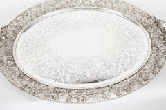 Antique Monumental Victorian Oval Silver Plated Tray 19th Century