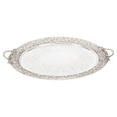 Antique Monumental Victorian Oval Silver Plated Tray 19th Century