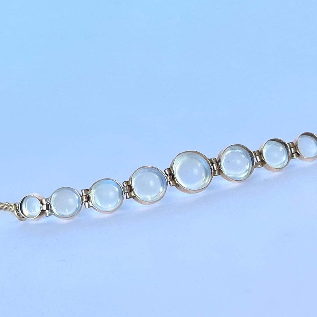 Pulsera antigua de piedra lunar y oro de 9 quilates Eduardiano en venta