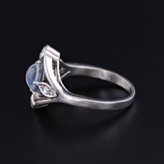 Antique Moonstone and Diamond Ring of Platinum, Circa 1920s