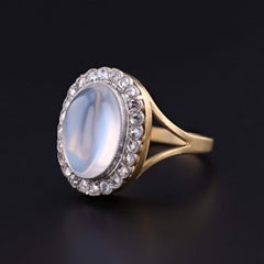 Antique Moonstone and Diamond Ring of Platinum Topped 18k Gold