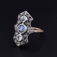 Antiker Mondstein- und Diamantring aus Silber mit Silberauflage aus 14k Gold
