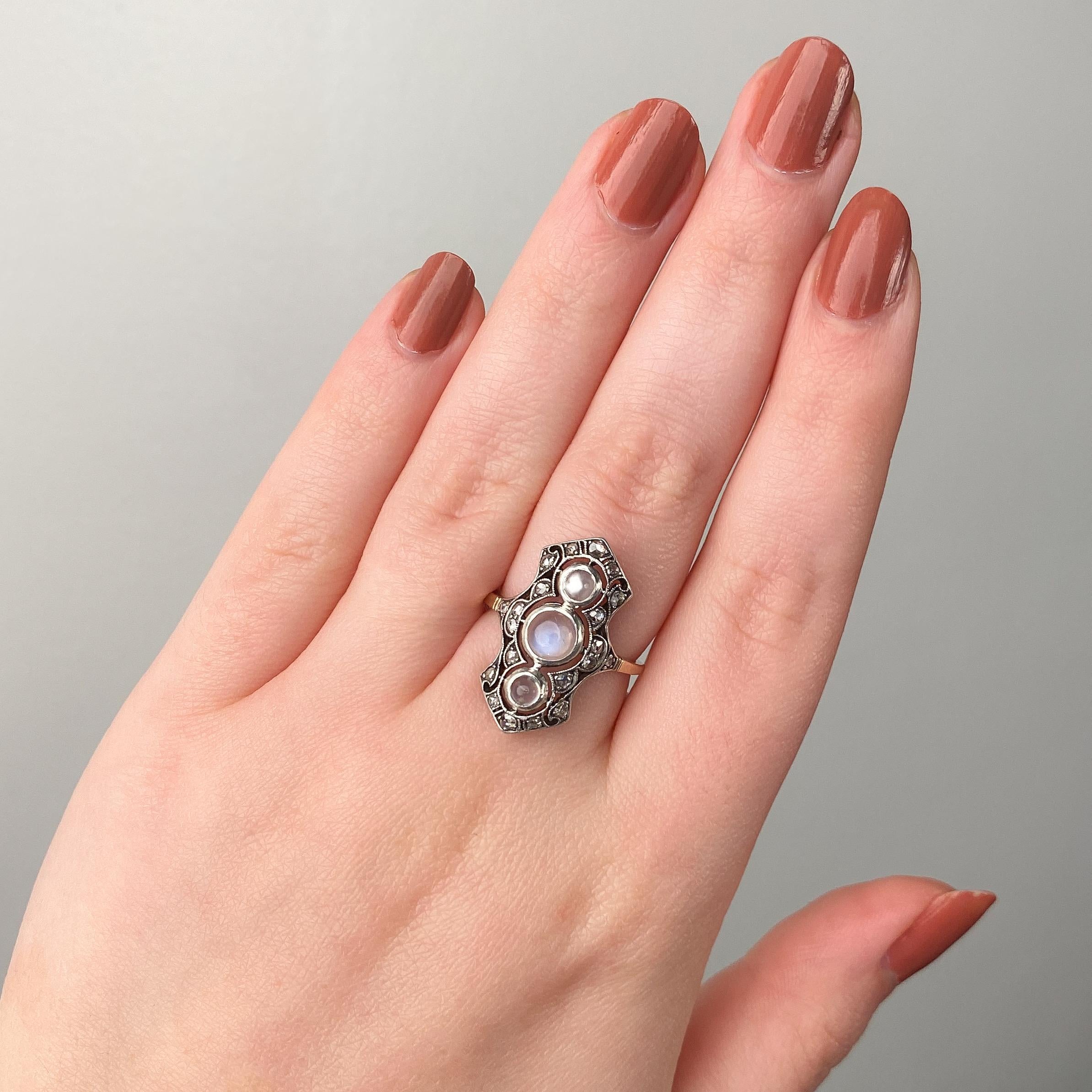 Women's Antique Moonstone and Diamond Ring of Silver Topped 14k Gold
