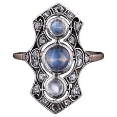 Anillo Antiguo de Piedra Lunar y Diamante de Oro de 14k Cubierto de Plata