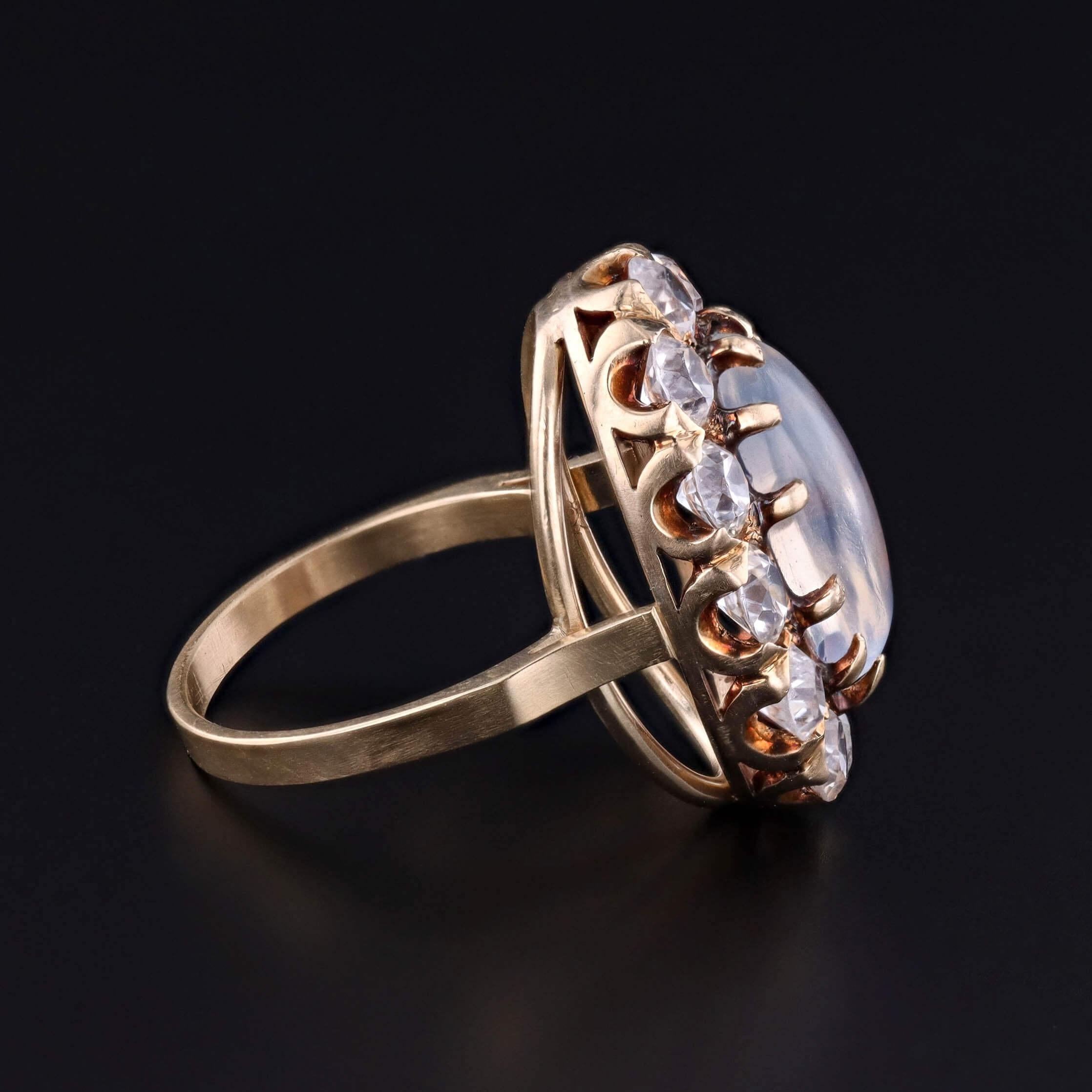 Bague ancienne en or 14k pierre de lune et zircon naturel Bon état - En vente à Lewisburg, PA