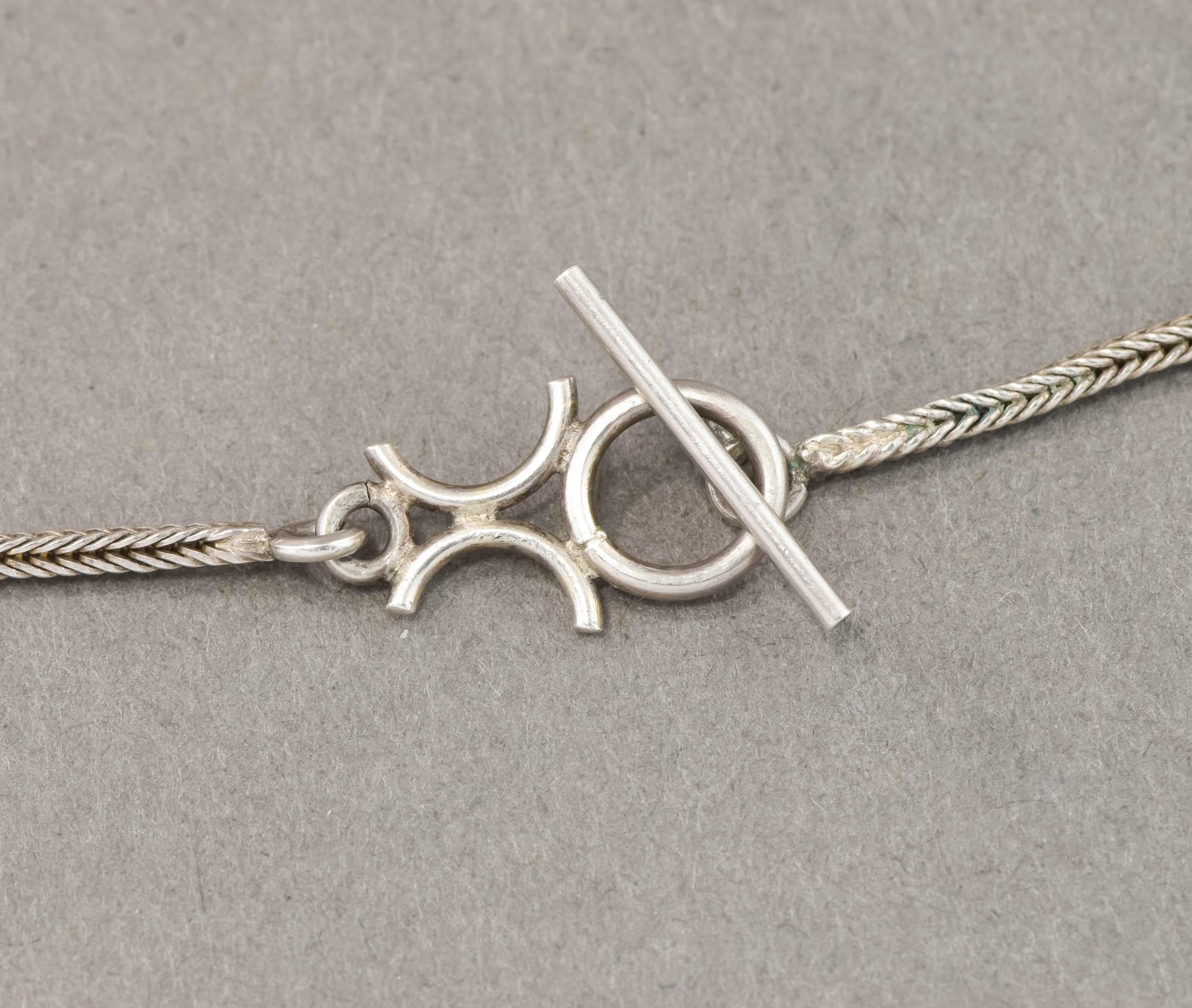 Antike Mondstein Cabochon Tropfen Fransen Feston Silber Halskette im Angebot 5