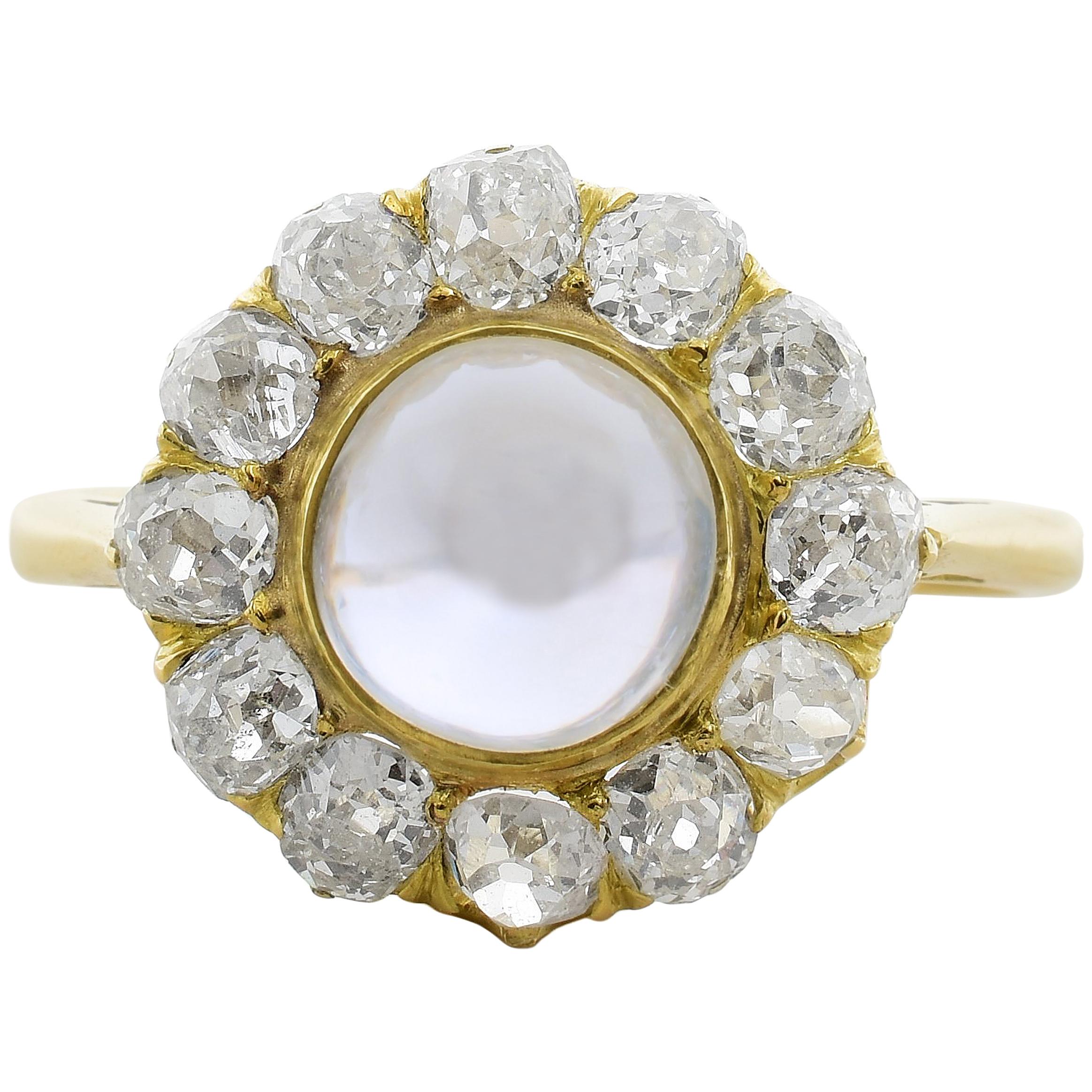 Antique Moonstone Diamond Gold Ring For Sale