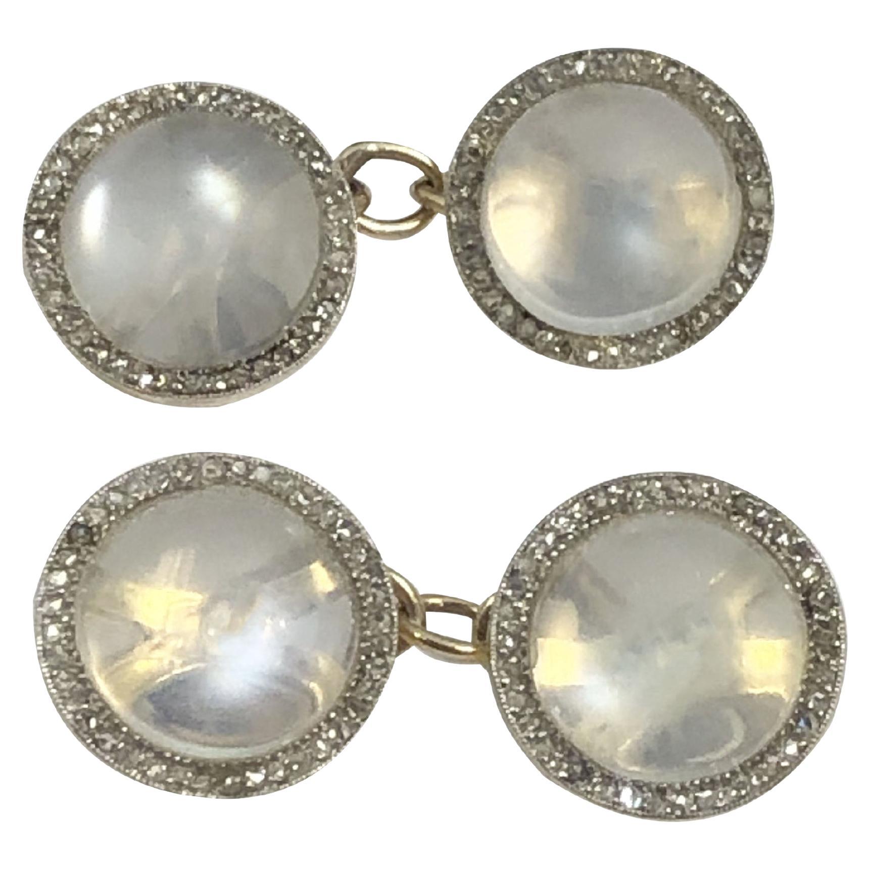 Antique Moonstone Diamond Platinum and Gold Cufflinks