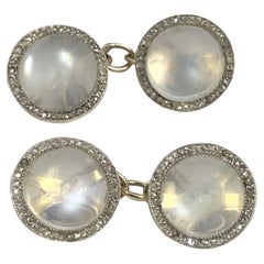 Antique Moonstone Diamond Platinum and Gold Cufflinks