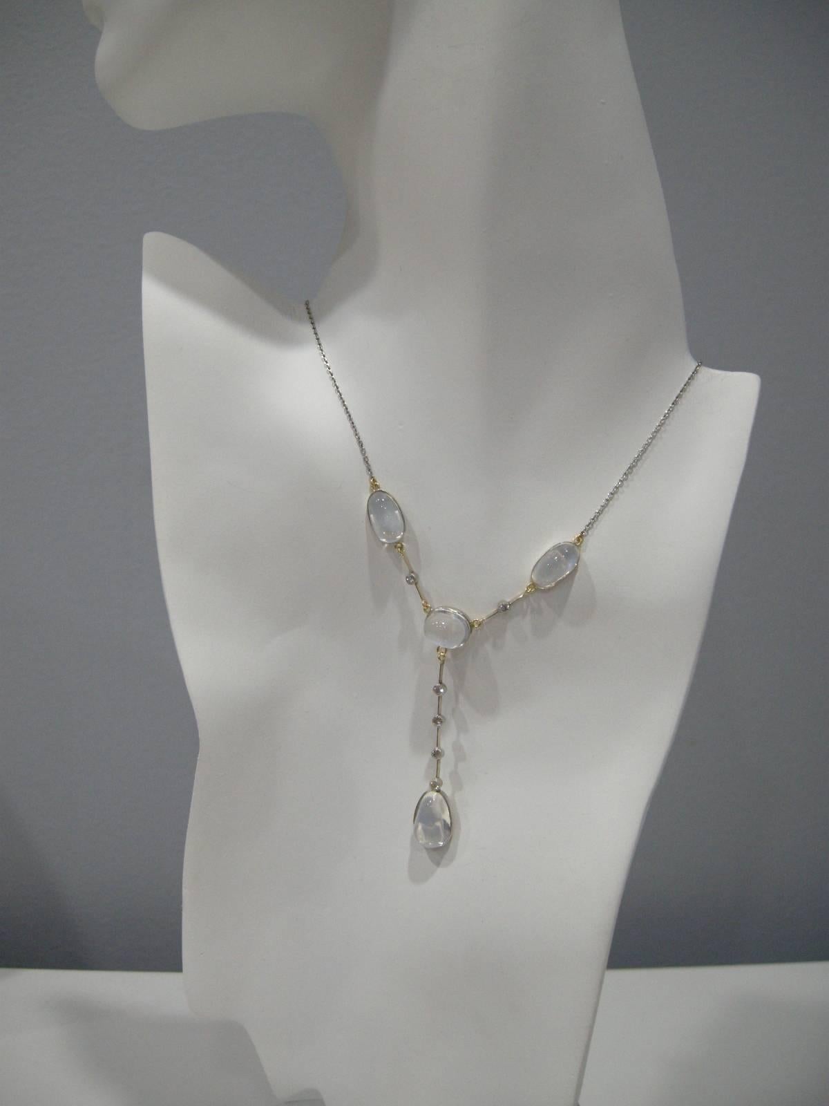 Edwardian Antique Moonstone Diamond Platinum Necklace