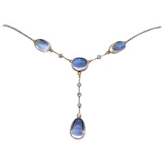 Antique Moonstone Diamond Platinum Necklace
