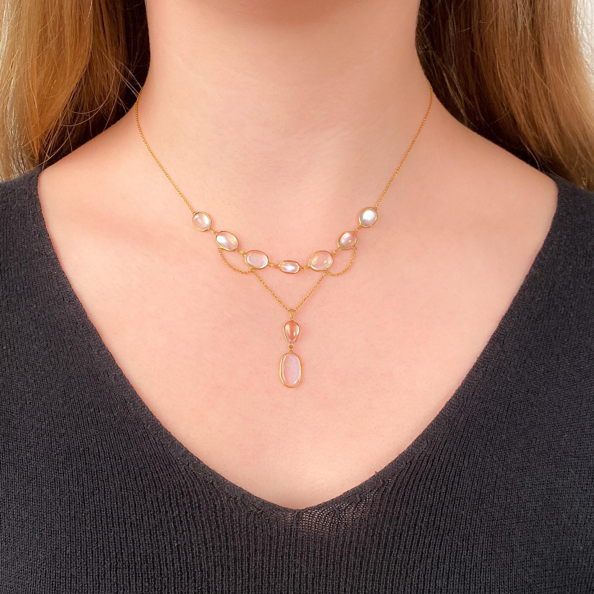 Collana antica con festone di pietra di luna in oro 10k In condizioni buone in vendita a Lewisburg, PA