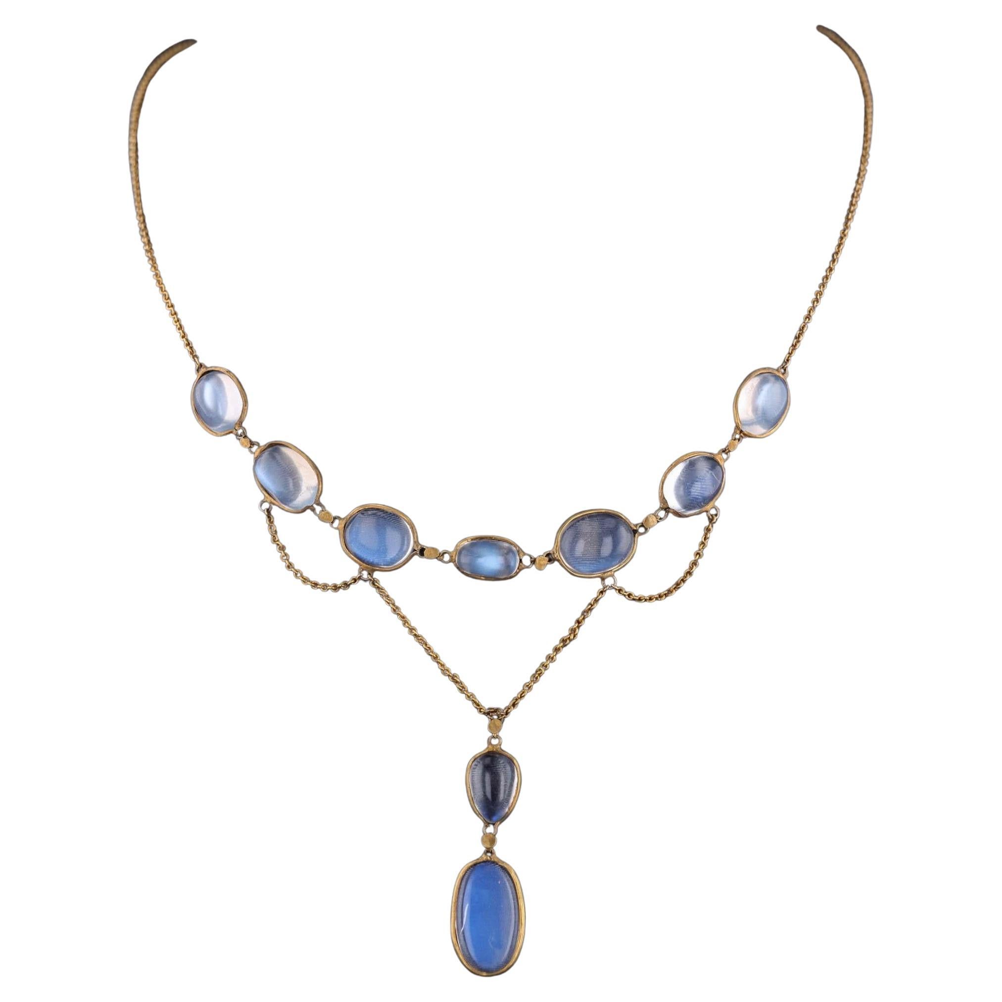 Antique Moonstone Festoon Necklace of 10k Gold