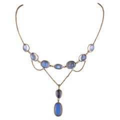 Antique Moonstone Festoon Necklace of 10k Gold