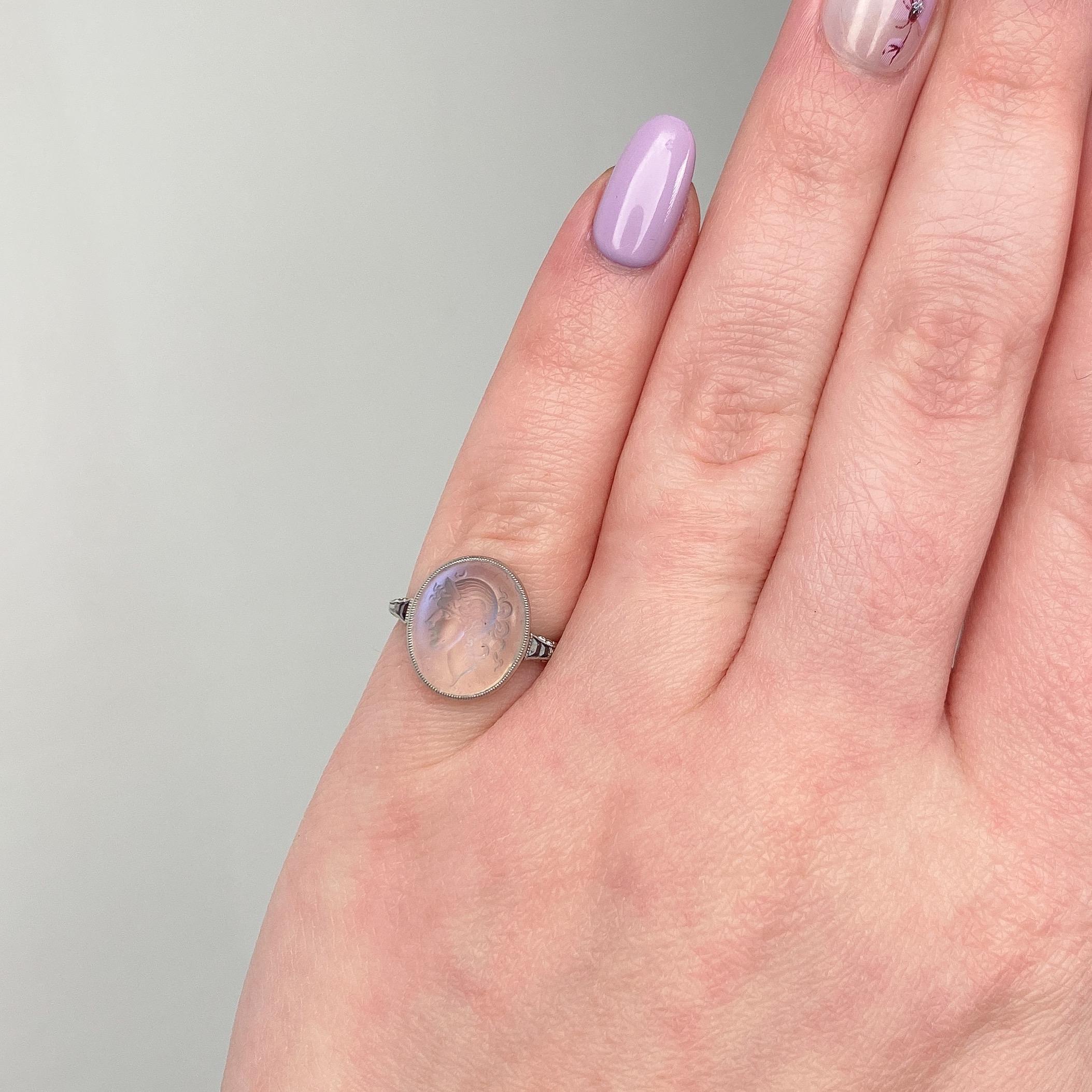 Women's Antique Moonstone Intaglio Ring of Platinum