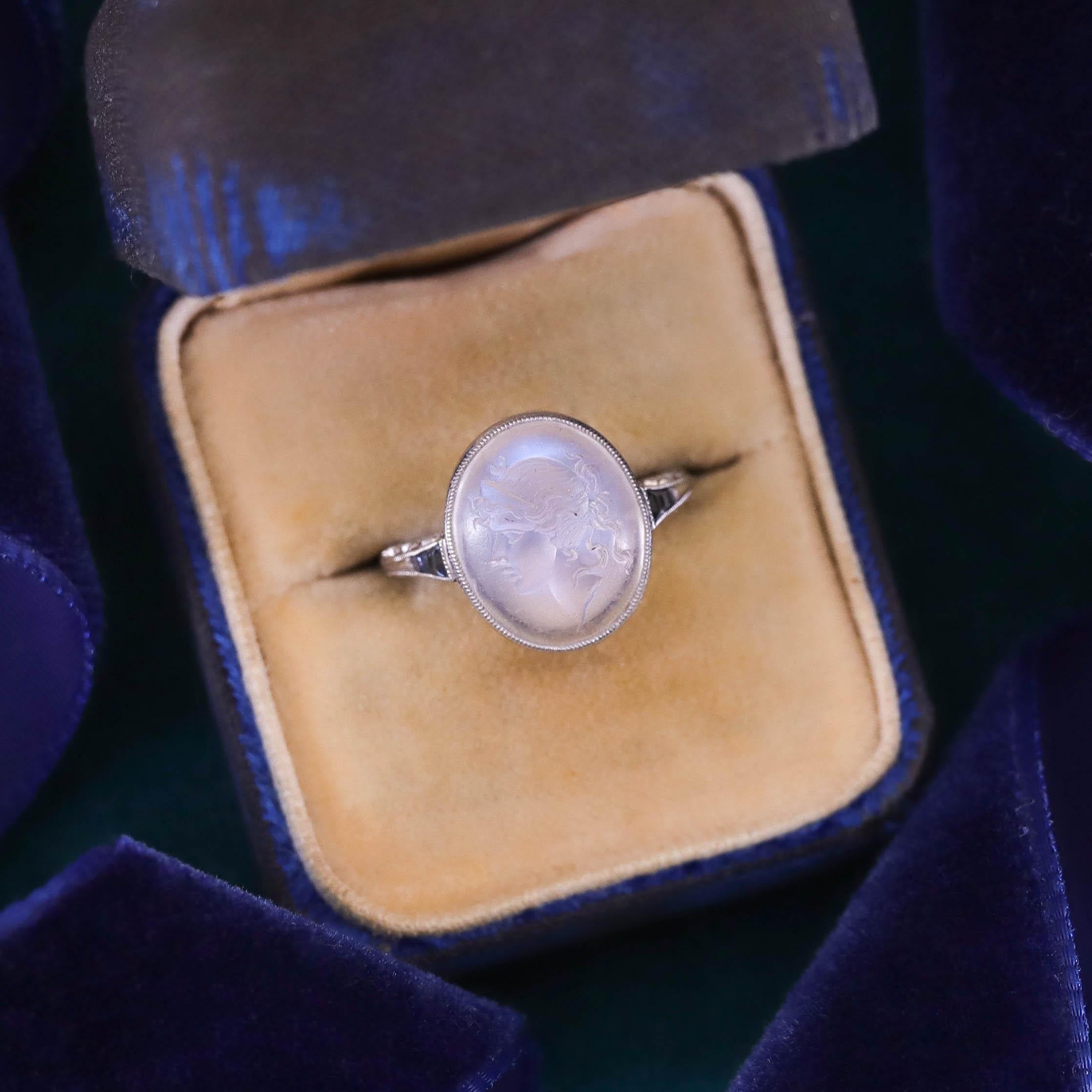 Antique Moonstone Intaglio Ring of Platinum 1