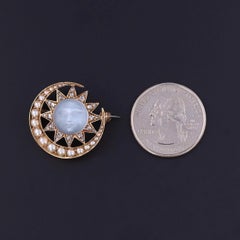 Antique Moonstone Man in the Moon Brooch of 15ct Gold