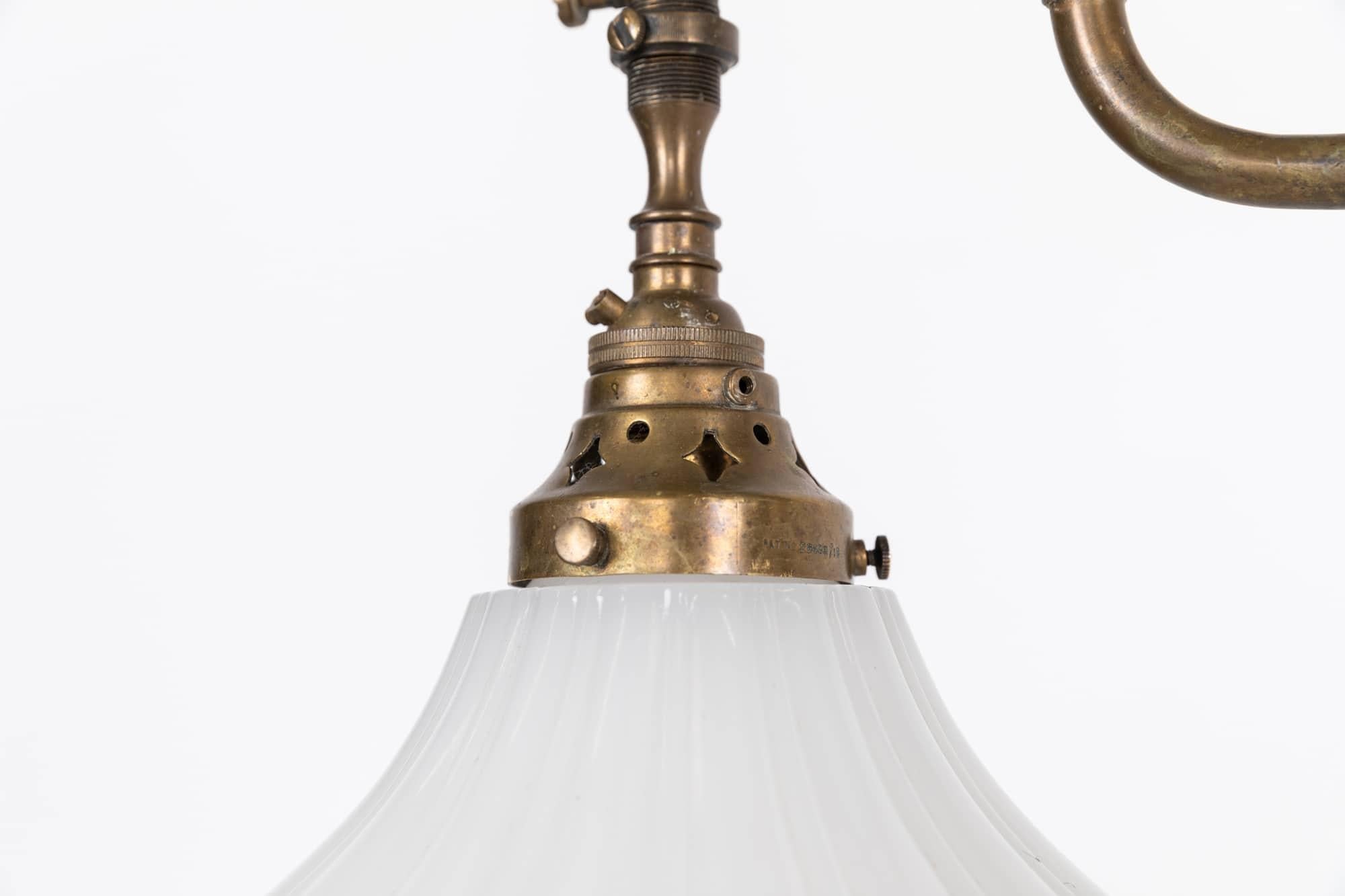 Antique 'Moonstone' Milk Glass Gasolier Ceiling Light Lamp, C.1920 2