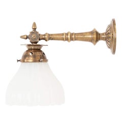 Antique Moonstone Opaline Glass and Brass Wall Lamp, c.1910