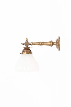 Antique Moonstone Opaline Glass and Brass Wall Lamp, c.1910