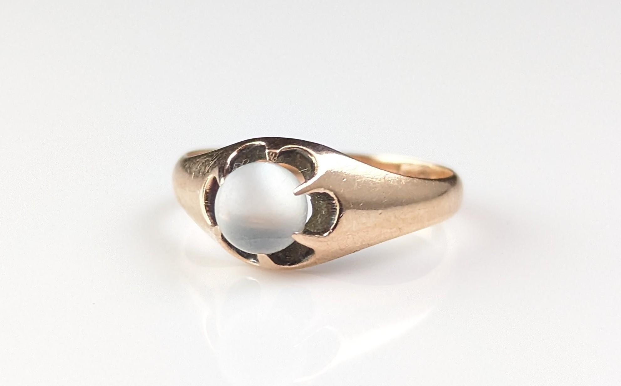 Anillo antiguo de piedra lunar, Art Déco, oro de 9 quilates 4