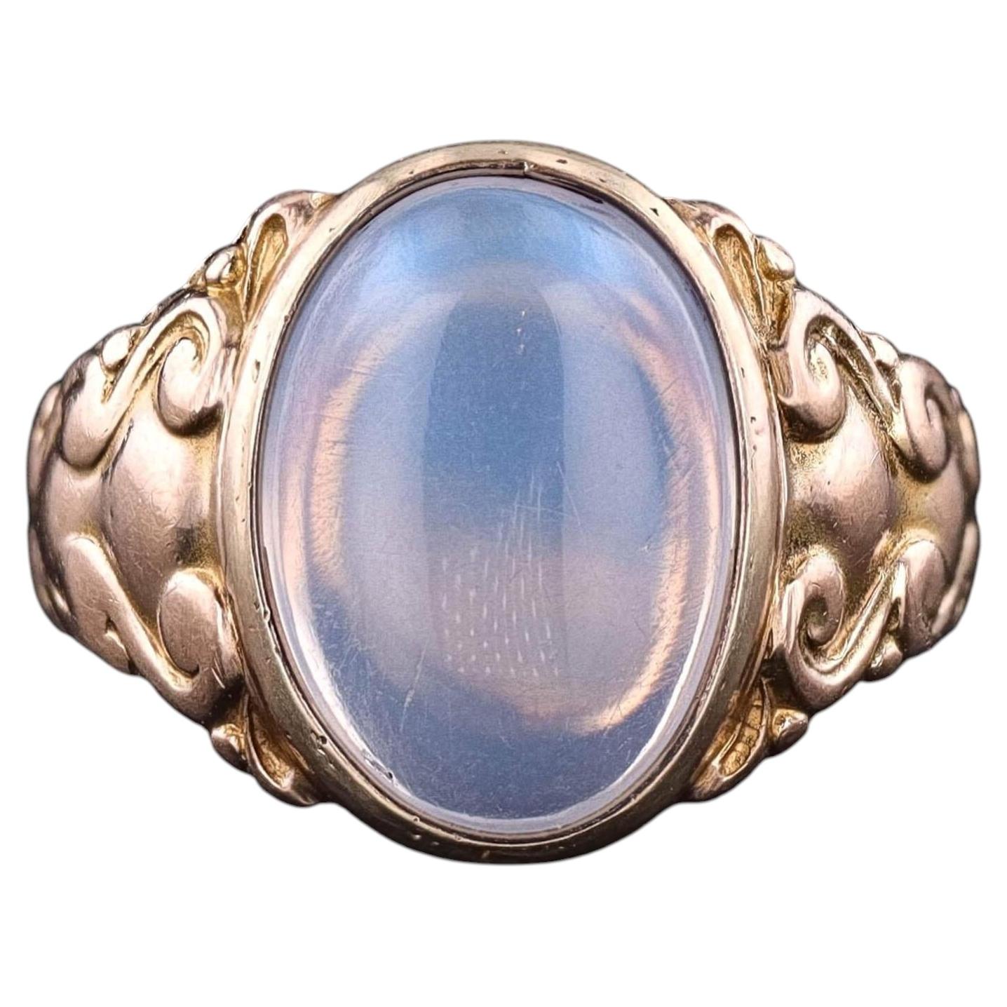 Bague ancienne en or 10k, pierre de lune, Circa 1890, taille 7