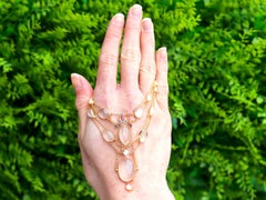 Antique Moonstone Ruby Sapphire and Diamond 18k Yellow Gold Necklace Circa 1900