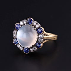 Antique Moonstone, Sapphire & Diamond Ring of 18k Gold