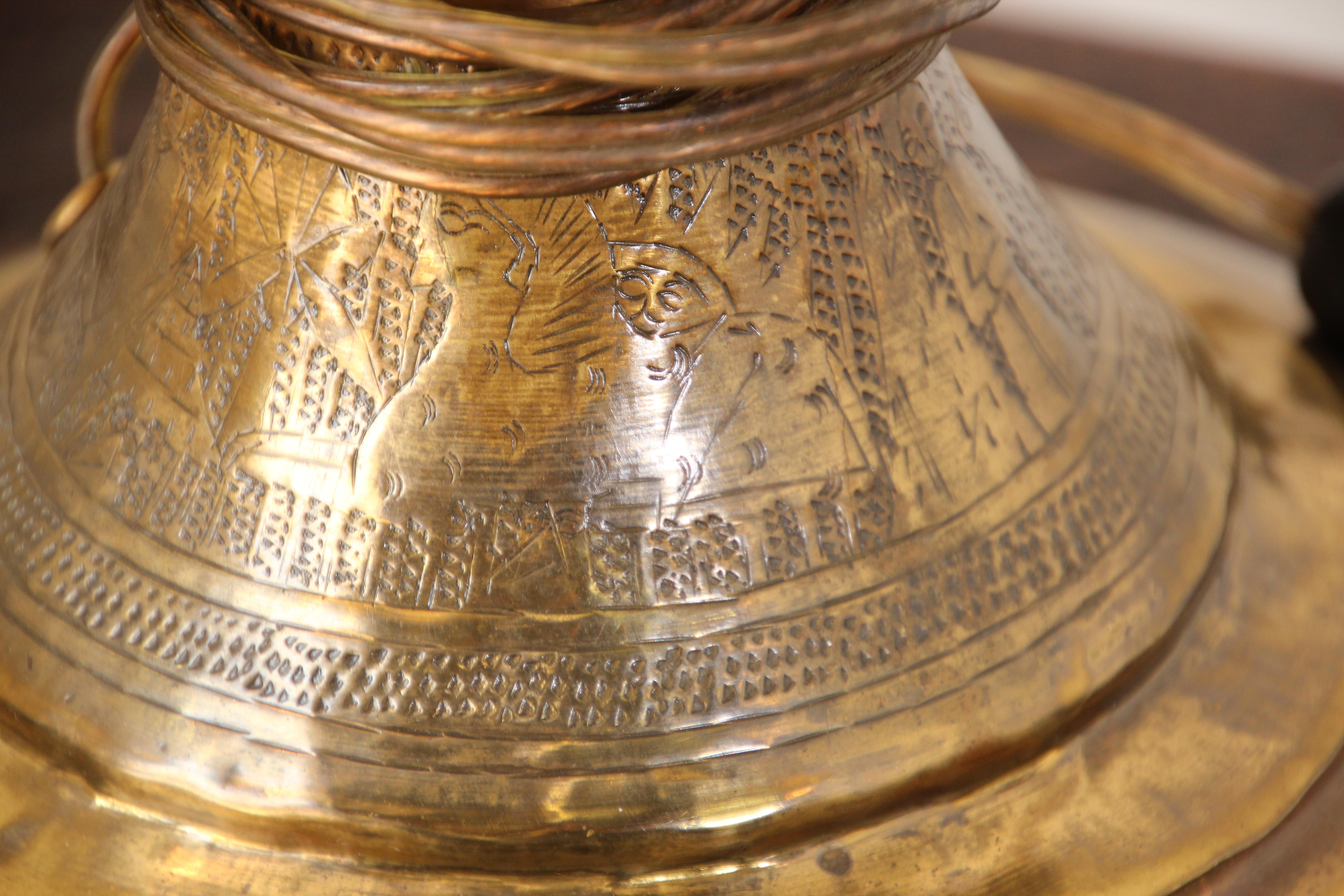 Antique Moorish Brass Table Lamp with Arabic Script For Sale 1