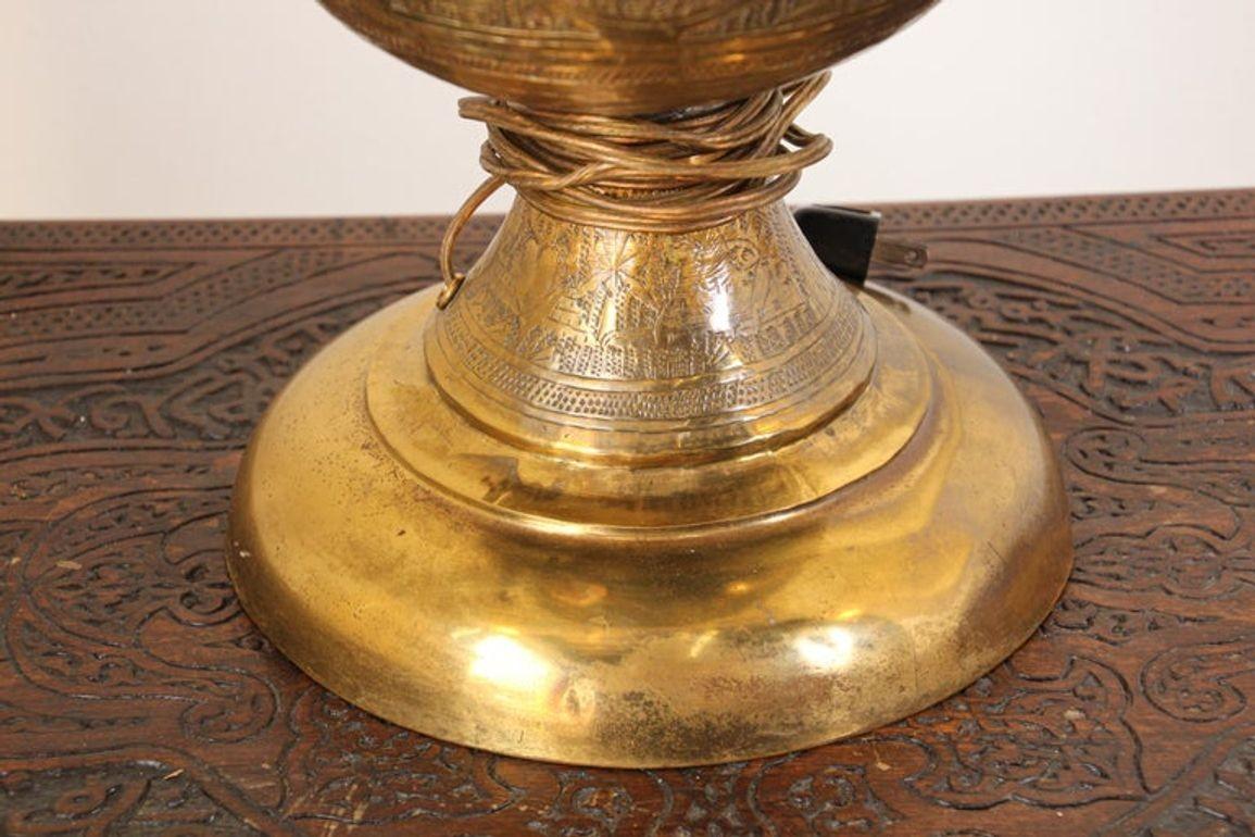 Hand-Crafted Antique Moorish Brass Table Lamp with Arabic Script For Sale