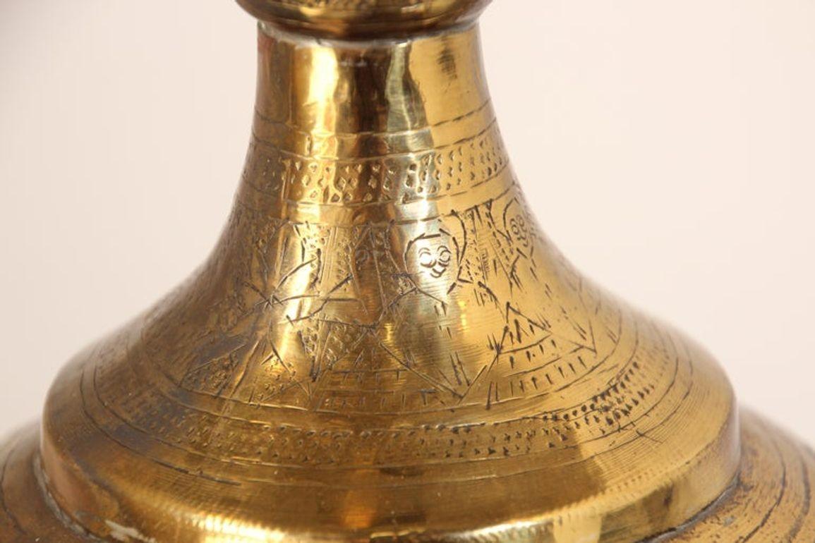 19th Century Antique Moorish Brass Table Lamp with Arabic Script For Sale