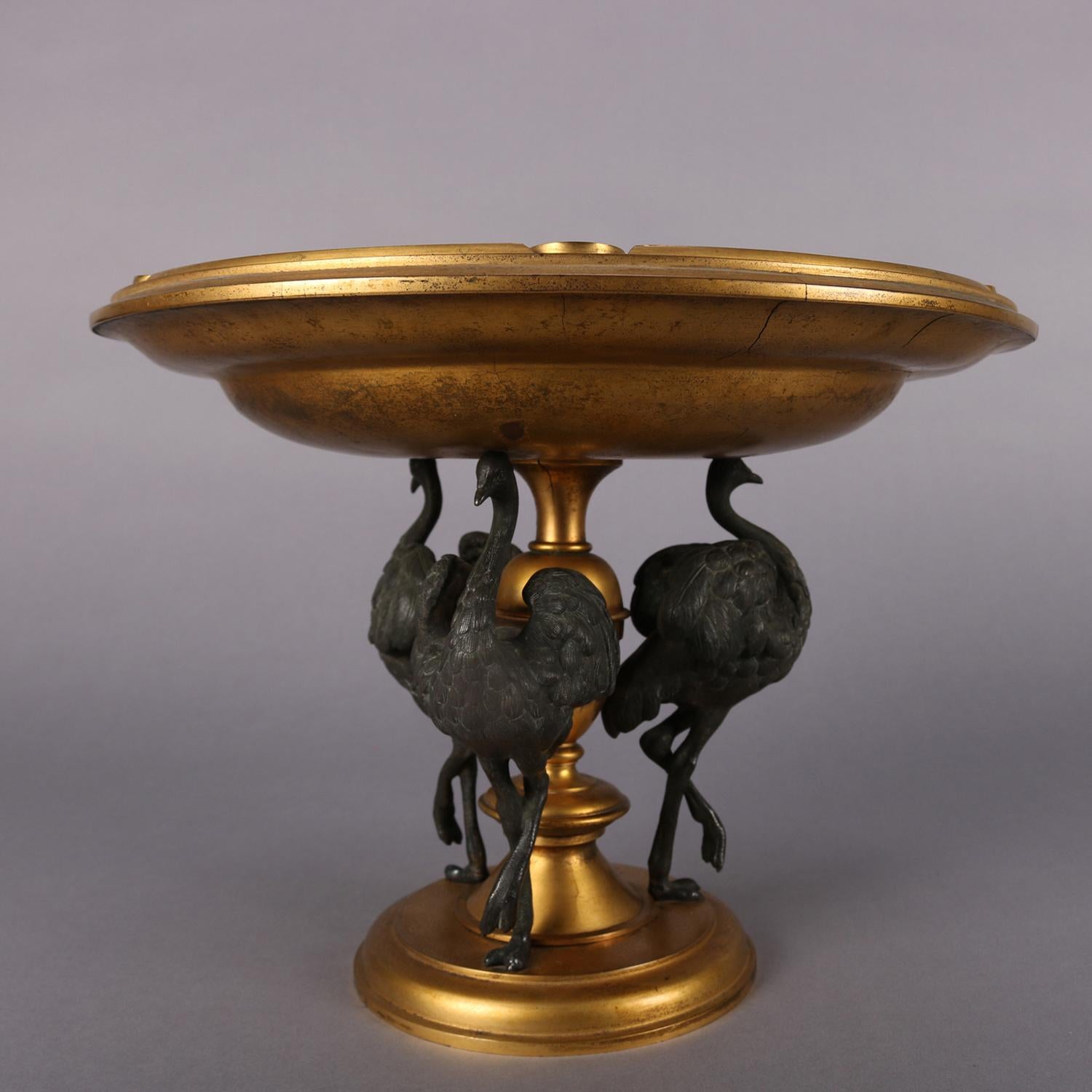 Antique Moorish Hand Enameled Gilt Metal Aesthetic Figural Emu Compote 2
