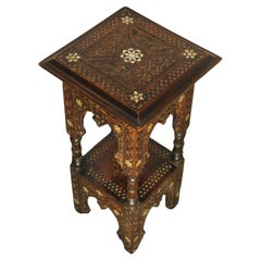Antique Moorish Hardwood Two Tier Side Table With Decorative Parquetry Details