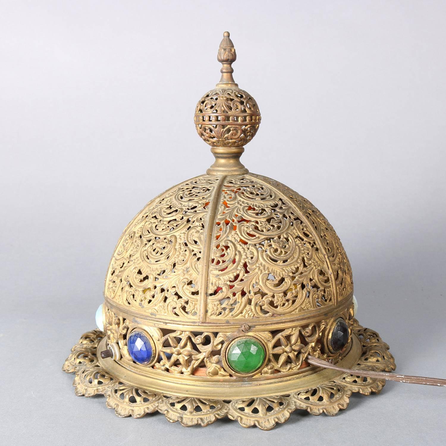 Central Asian Antique Moorish Jewelled and Reticulated Brass Moroccan Dome Table Lamp