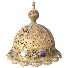 Antique Moorish Jewelled and Reticulated Brass Moroccan Dome Table Lamp